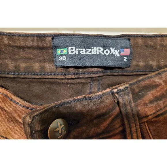 BrazilRoxx Embellished Embroidered Jeans BR 38/US 2 Brown Orange - NEW With Tags